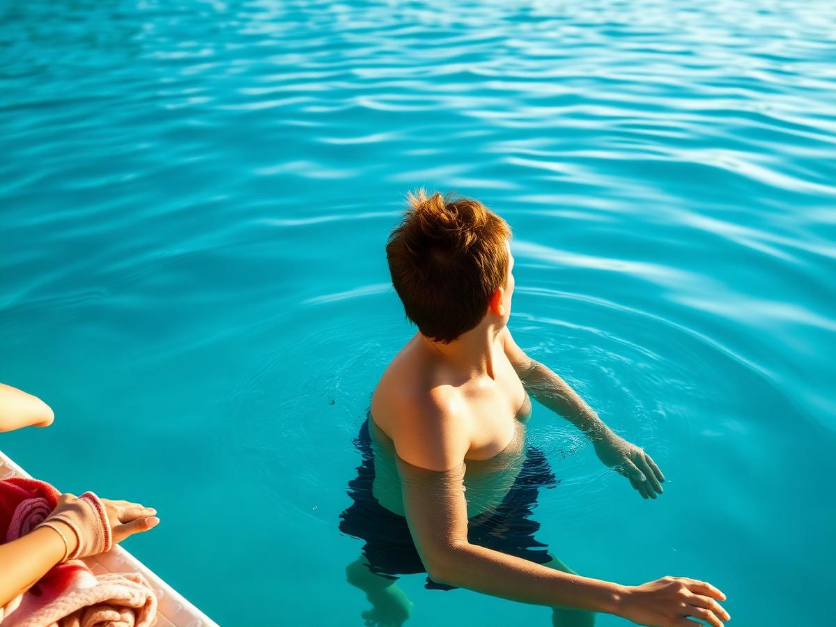 An outdoor pool early in the morning with steam on the surface