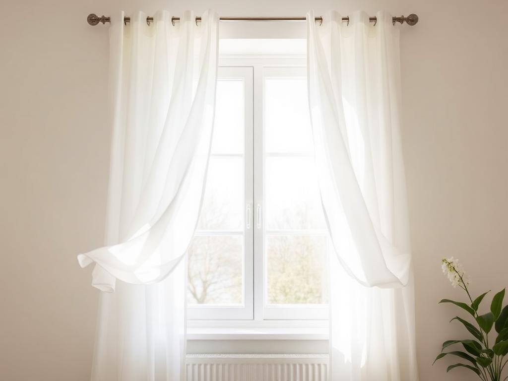A window thrown open with light curtains lifting in the breeze